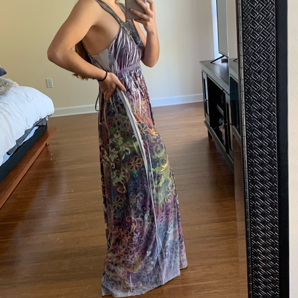 Beautiful long colorful dress with sequence